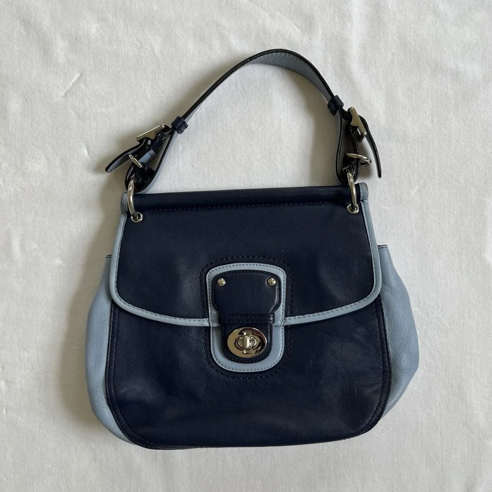 Coach Willis Archive Two Tone Navy Blue Leather Saddle Shoulder Bag 22409